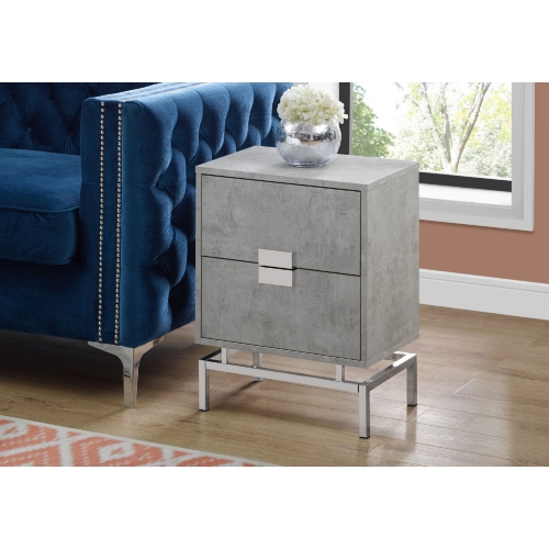 24"H Accent Table in Grey Cement Look & Chrome Metal